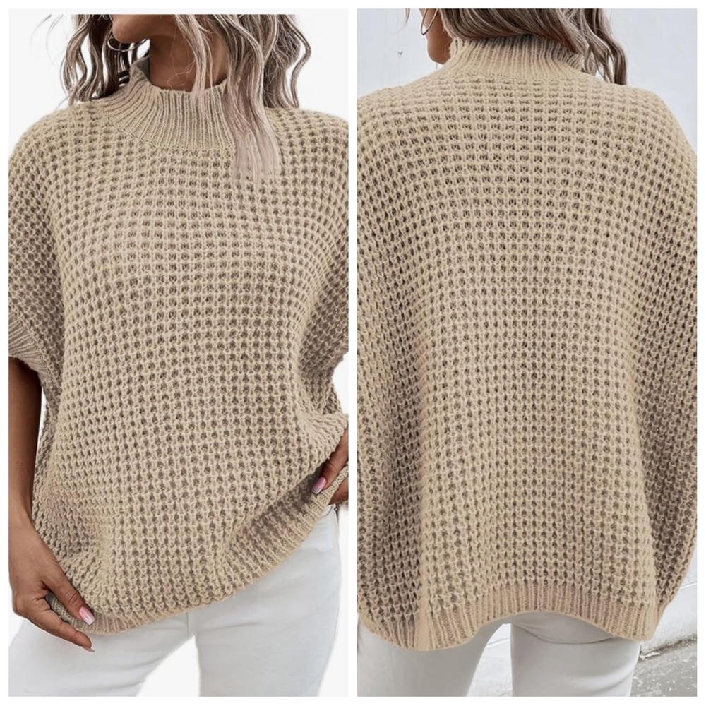 Elegant Beige Knit Poncho Sweater